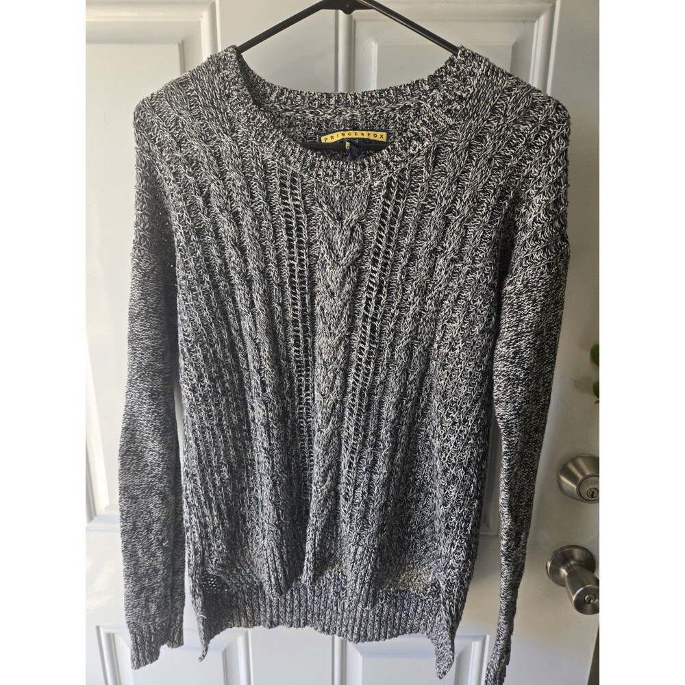 Prince & Fox black white cable knit pullover sweater women's sz. M